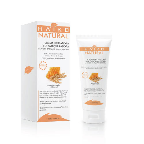Crema Limpiadora y Desmaquilladora con Extracto de Propóleo, Avena y Aceite de Jojoba - 80g | Limpieza Suave e Hidratante | Libre de Parabenos - Haiko