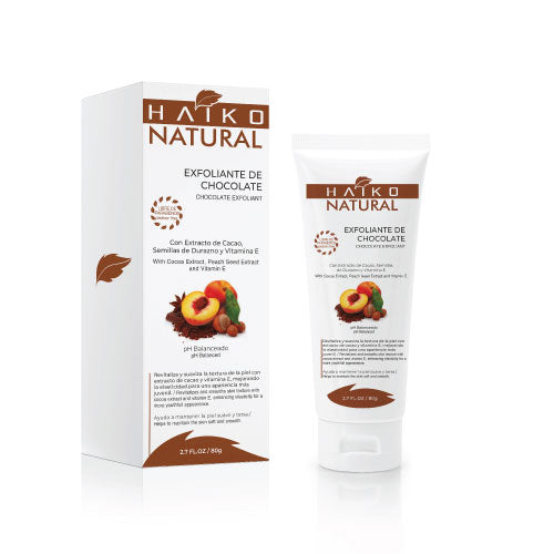 Exfoliante de Chocolate con Extracto de Cocoa, Semillas de Durazno y Vitamina E - 80g | Ayuda a Revitalizar y Nutrir la Piel | Libre de Parabenos - Haiko