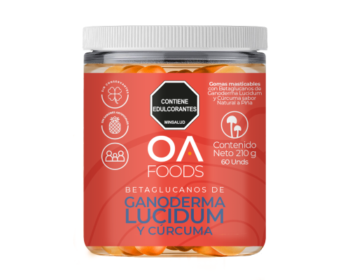 gomas funcionales, oa foods, melena de leon y maca, ganoderma lucidum y curcuma