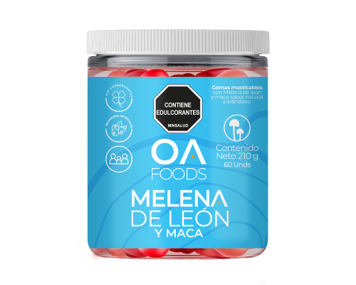 gomas funcionales, oa foods, melena de leon y maca, ganoderma lucidum y curcuma