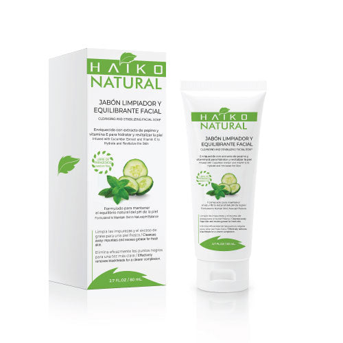 Jabón Limpiador y Equilibrante Facial con Extracto de Pepino y Vitamina E - 80g | Limpieza Profunda y Exfoliación Suave | pH Balanceado - Haiko