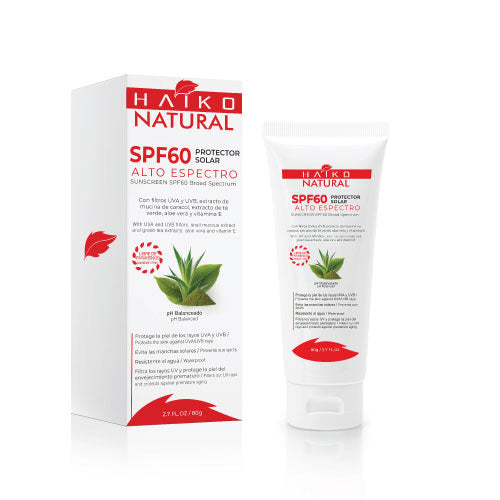 Protector Solar SPF 60 con Extracto de Caracol, Aloe Vera, Té Verde y Vitamina E - 80g | Alta Protección y Ayuda a Atenuar Manchas en la Piel | Libre de Parabenos - Haiko