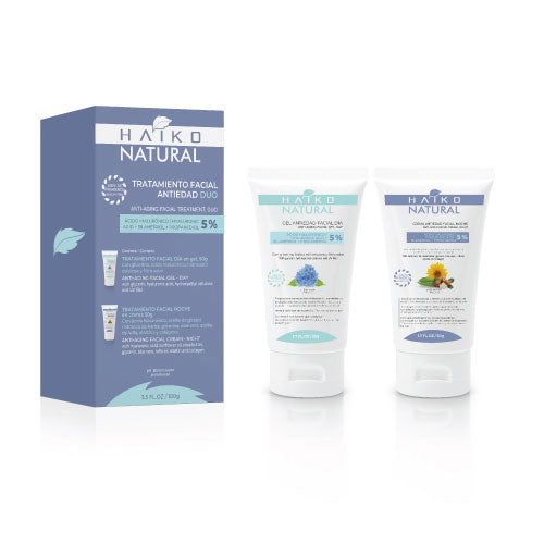 Tratamiento Facial Antiedad DUO con Ácido Hialurónico 5% y Colágeno - Día y Noche | Suaviza Líneas de Expresión | Hidratación Profunda | Libre de Parabenos - Haiko