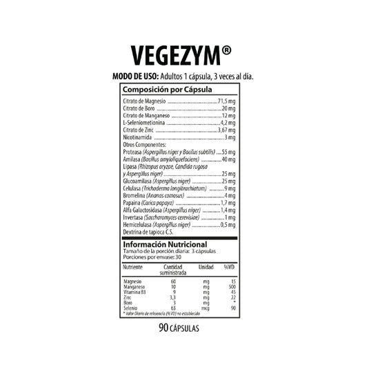 Vegezym Nutrabiotics 90 Cápsulas