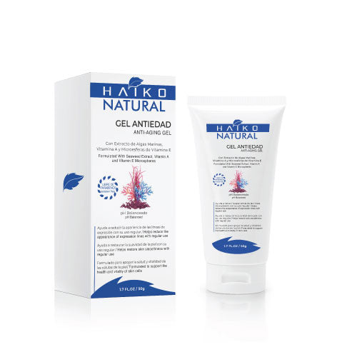 Gel Antiedad con Extracto de Algas Marinas y Microesferas de Vitaminas A y E - 50g | Suaviza Líneas de Expresión | Hidratación Profunda | Libre de Parabenos - Haiko