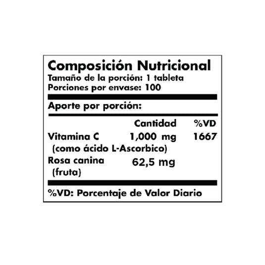 Vitamina C 1000 mg Rose Hips 100 Tabletas Solgar