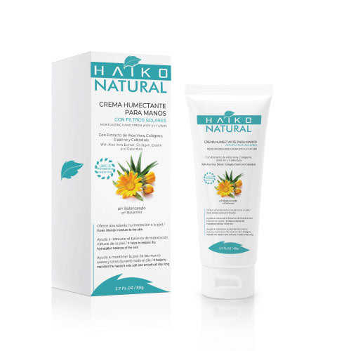 Crema Humectante para Manos con Filtros Solares, Elastina y Colágeno - 80g | Hidrata y Ayuda a Proteger la Piel | Libre de Parabenos - Haiko