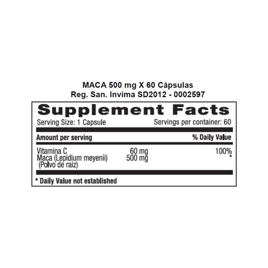 Maca 500 mg + Vitamina C Natural Systems 100 cápsulas
